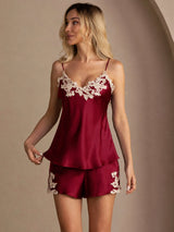 [Wine] SilkSilky-UK Spaghetti Strap V Neck Camisole Set 004