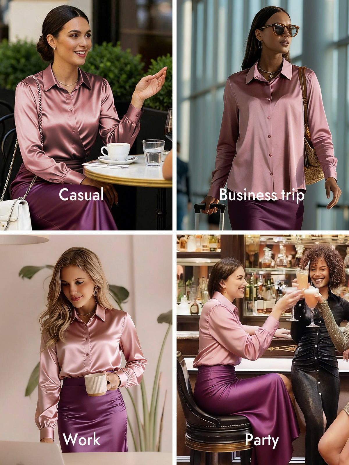 [Pale Mauve] SilkSilky-UK Silk Long Sleeve Collar Women's Shirt 010