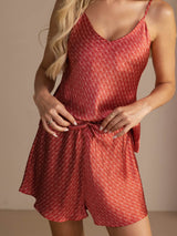 [Wine Ginkgo] SilkSilky-UK Spaghetti Strap V Neck Camisole Set 004