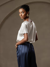 [Light Gray] SilkSilky-UK Short Sleeve Boat Neck Women's T-Shirt 004