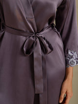 [Purple Gray] SilkSilky-UK 3/4 Sleeve Women's Dressing Gown 005