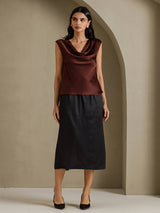 [Bitter Chocolate] SilkSilky-UK Cap Sleeve Cowl Neck Women's T-Shirt 007
