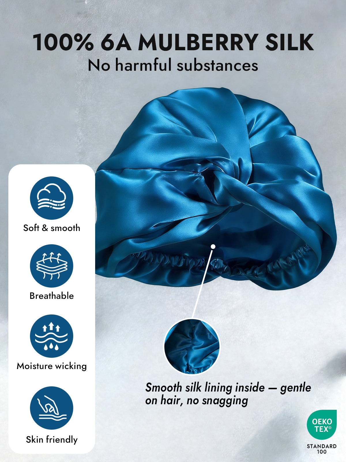 [Teal] SilkSilky-UK Pure Silk Sleep Cap 003
