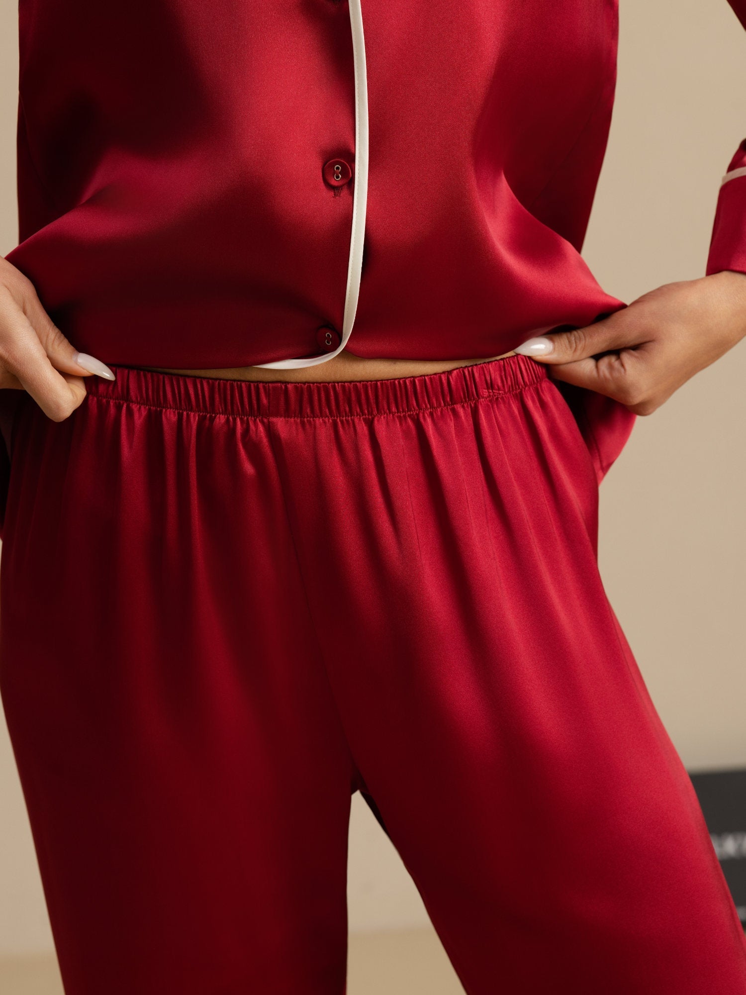 [Wine] SilkSilky-UK Long Sleeve Notch Collar Women's Pyjamas 005