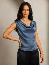 [Real Teal] SilkSilky-UK Cap Sleeve Cowl Neck Women's T-Shirt 001