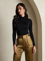 [Black] SilkSilky-UK Silk Jersey Long Sleeve Turtle Neck Women's T-Shirt 006