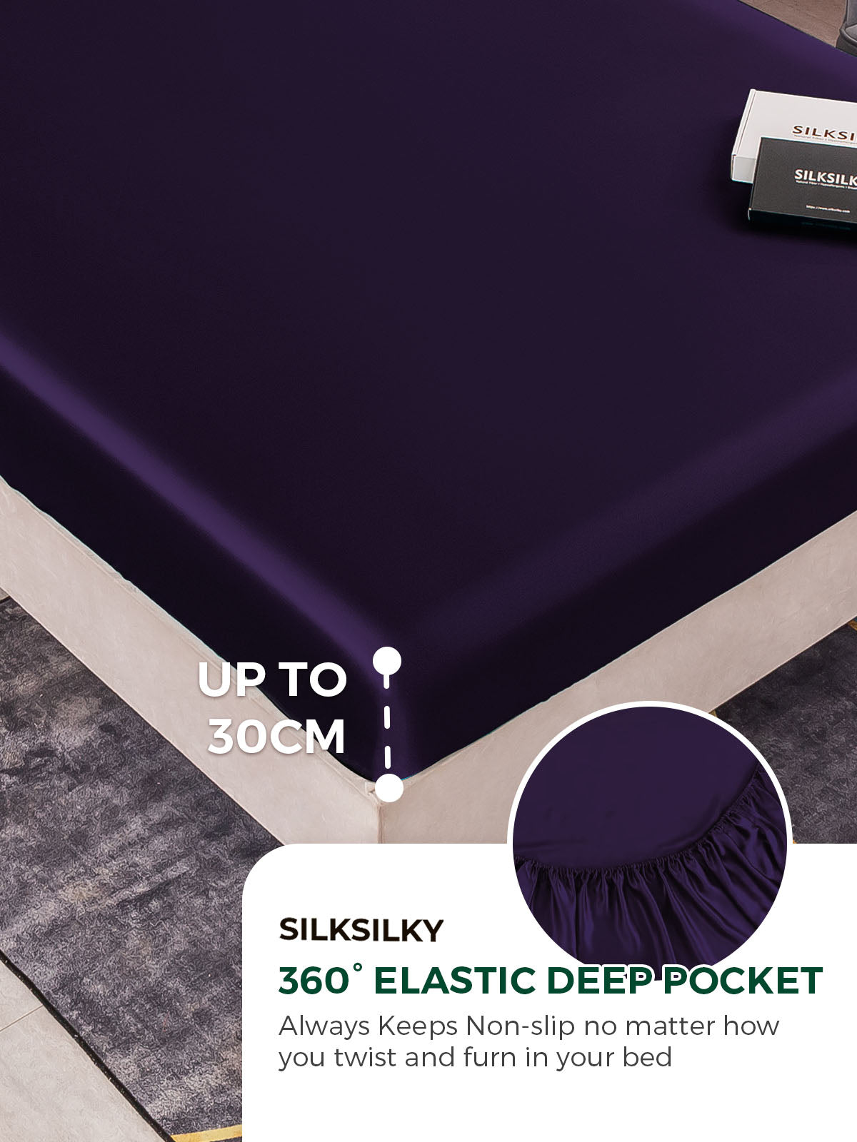 [Deep Purple] SilkSilky-UK 22Momme Pure Silk Sheet 004,