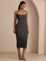 [Gray] SilkSilky-UK Spaghetti Strap Square Neck Dress 006