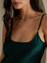 [Dark Green] SilkSilky-UK Spaghetti Strap V Neck Nightdress 004