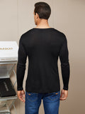 SilkSilky UK Silk Knitted Long Sleeve V Neck Men's T Shirt Black 002