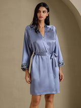 [Steel Blue] SilkSilky-UK 3/4 Sleeve Women's Dressing Gown 001