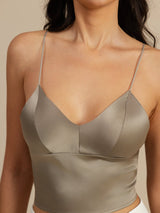 [Khaki] SilkSilky-UK Spaghetti Strap V Neck Camisole 004