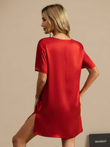 [Wine] SilkSilky-UK Half Sleeve V Neck Nightdress 002