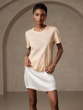 SilkSilky UK Silk Knitted Short Sleeve Round Neck Women's T Shirt Beige 004