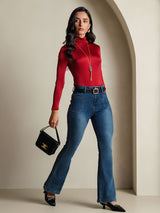 [Wine] SilkSilky-UK Silk Jersey Long Sleeve Turtle Neck Women's T-Shirt 006