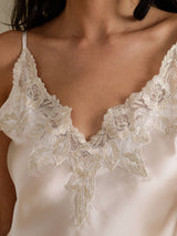 [Beige] SilkSilky-UK Spaghetti Strap V Neck Camisole Set 004