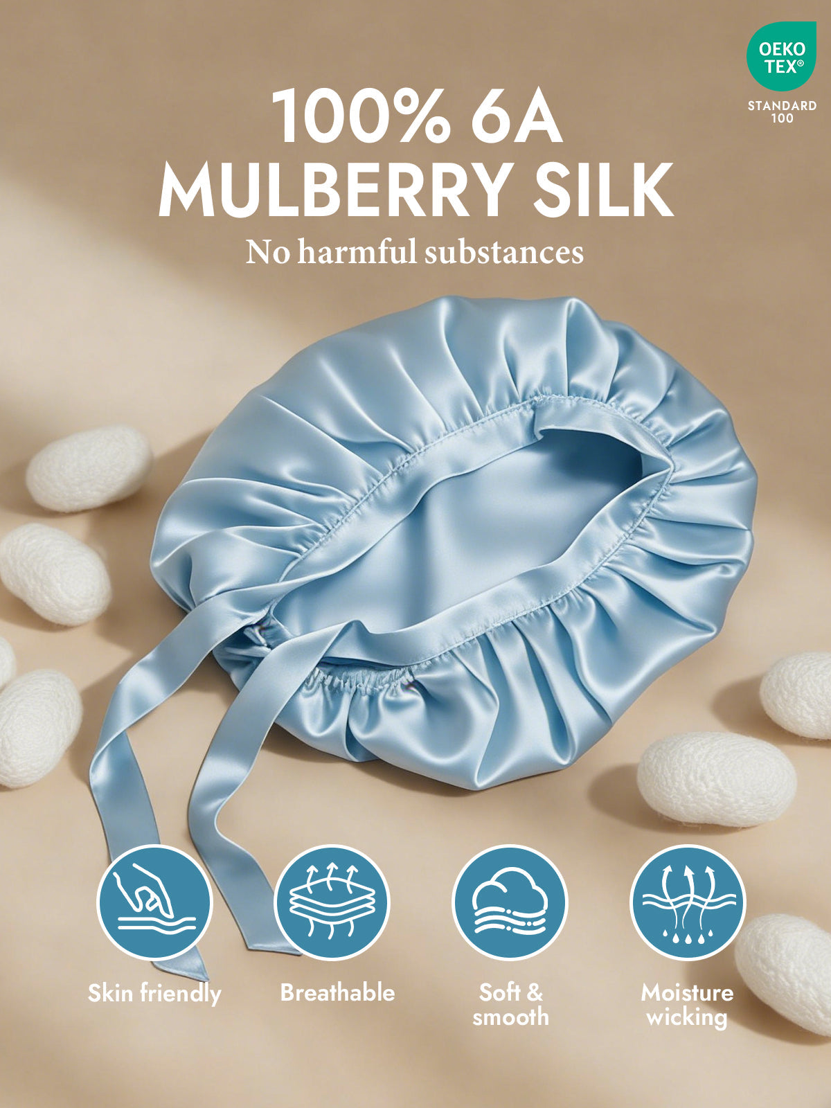 [Light Blue] SilkSilky-UK Pure Silk Sleep Cap 002