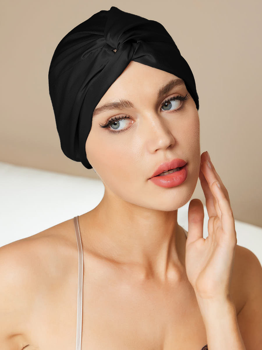 [Black] SilkSilky-UK Pure Silk Sleep Cap 001