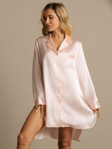 [Light Pink] SilkSilky-UK Long Sleeve Lapel Collar Nightshirt 005