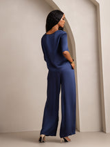 [Dark Blue] SilkSilky-UK Half Sleeve Round Neck Women's Pyjamas 002