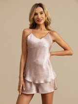 [Pink Heart Geo] SilkSilky-UK Spaghetti Strap V Neck Camisole Set 005