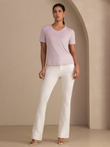 [Lavender] SilkSilky-UK Short Sleeve V Neck Women's T-Shirt 007