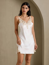 [White] SilkSilky-UK Spaghetti Strap V Neck Nightdress 001