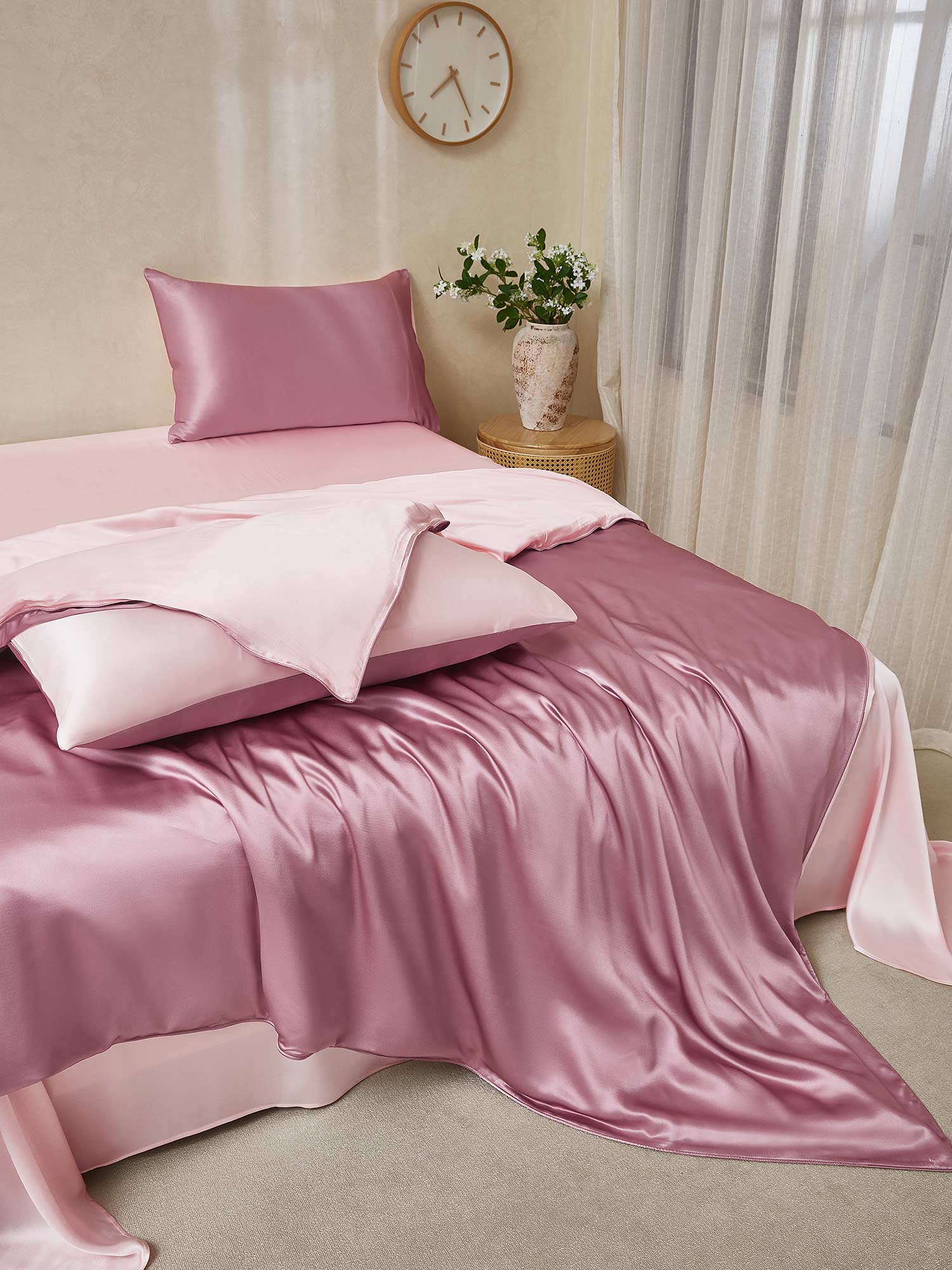 [PaleMauve+LightPink] SilkSilky-UK 25Momme Pure Silk Bedding Set 001,