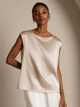 [Beige] SilkSilky-UK Cap Sleeve Round Neck Women's T-Shirt 003