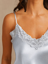 [Grayish Blue] SilkSilky-UK Spaghetti Strap V Neck Camisole Set 004