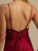 [Wine] SilkSilky-UK Spaghetti Strap Deep V Neck Nightdress 005