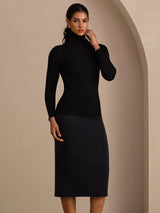 [Black] SilkSilky-UK Long Sleeve Turtle Neck Women's T-Shirt 005