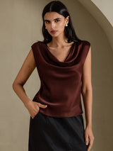 [Bitter Chocolate] SilkSilky-UK Cap Sleeve Cowl Neck Women's T-Shirt 005