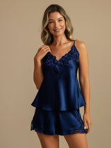 [Dark Blue] SilkSilky-UK Spaghetti Strap V Neck Camisole Set 003