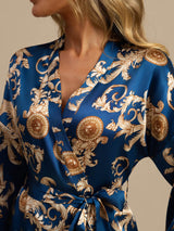 [Navy Dragon] SilkSilky-UK 3/4 Sleeve Women's Dressing Gown 003