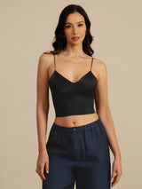[Black] SilkSilky-UK Spaghetti Strap V Neck Camisole 001