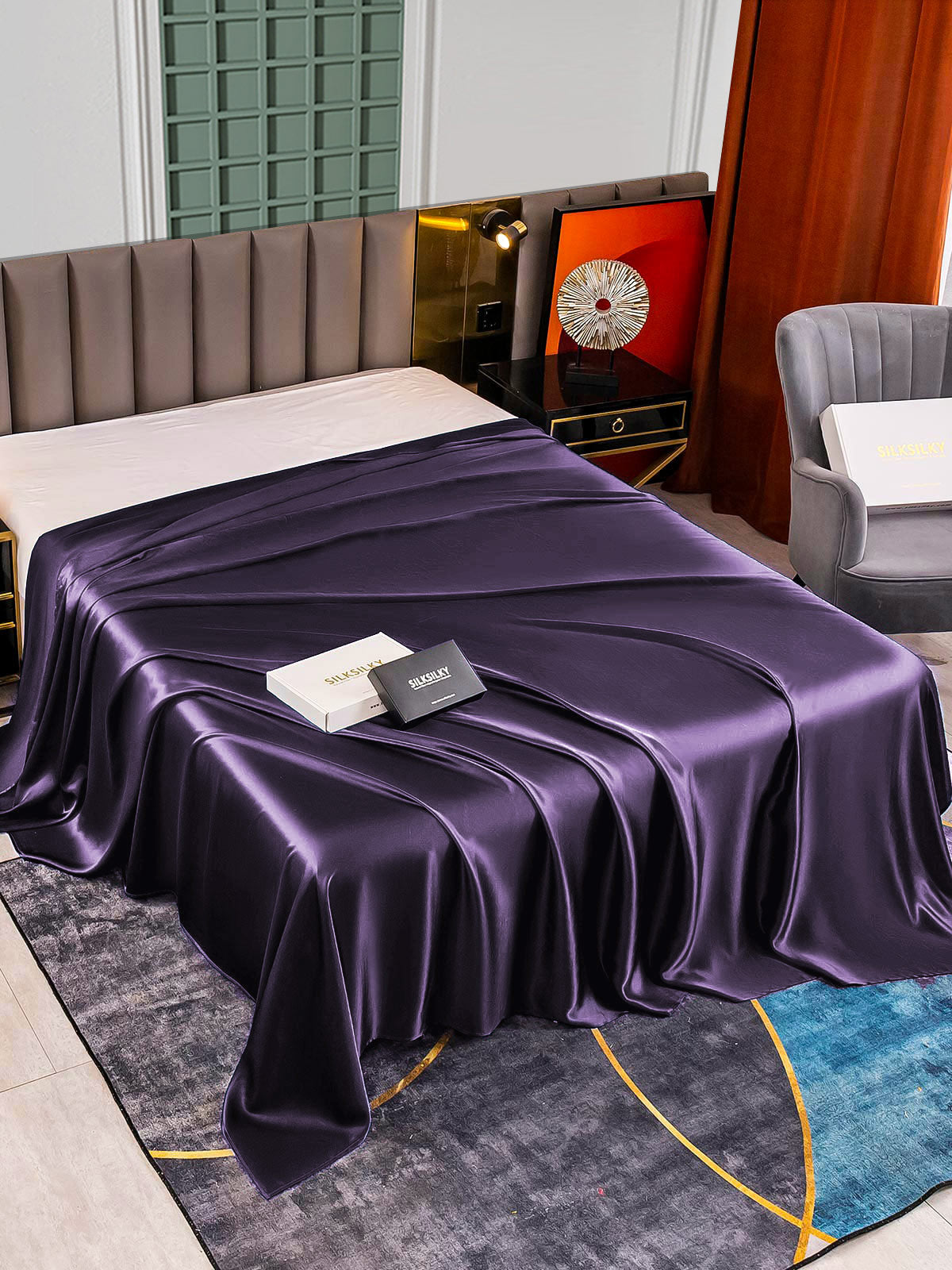 [Deep Purple] SilkSilky-UK 22Momme Pure Silk Sheet 002,