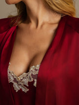[Wine] SilkSilky-UK 3/4 Sleeve V Neck Nightdress&Dressing gowns 004