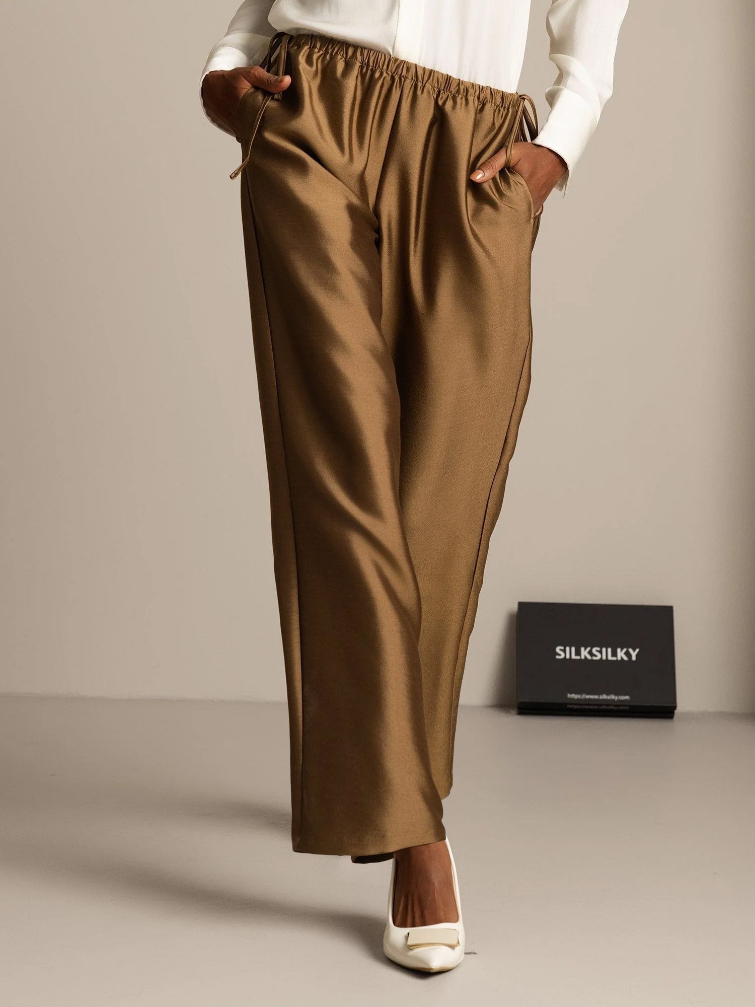 [Bronze] SilkSilky-UK 32Momme Silk-Wool Blend Womens Pants 006,