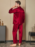 SilkSilky UK 19Momme Pure Silk Long Sleeve Lapel Men's Pyjamas Red 002