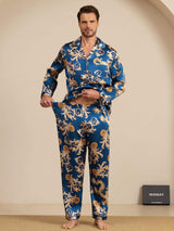 [Navy Dragon] SilkSilky-UK Long Sleeve Lapel Collar Men's Pyjamas 006