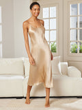 SilkSilky-UK Pure Silk Sleeveless Boat Neck Dress Champagne 004