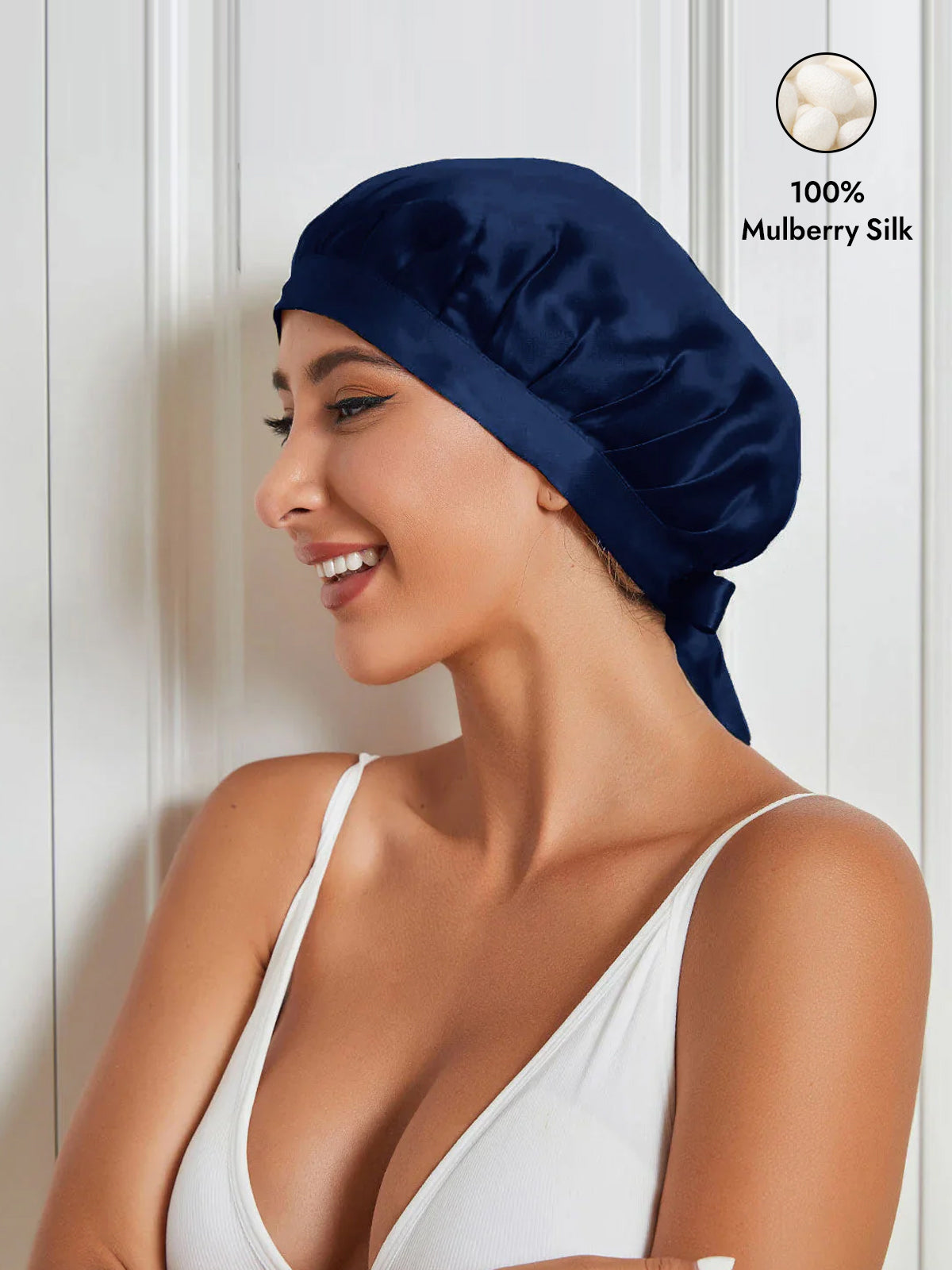 [Dark Blue] SilkSilky-UK Pure Silk Sleep Cap 001