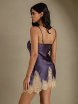 [Purple Gray] SilkSilky-UK Spaghetti Strap V Neck Nightdress 010