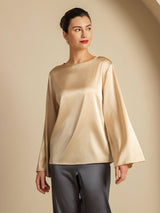 [Champagne] SilkSilky-UK Long Sleeve Boat Neck Blouse 004