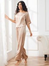 [Champagne] SilkSilky-UK Half Sleeve Round Neck Women's Pyjamas 004