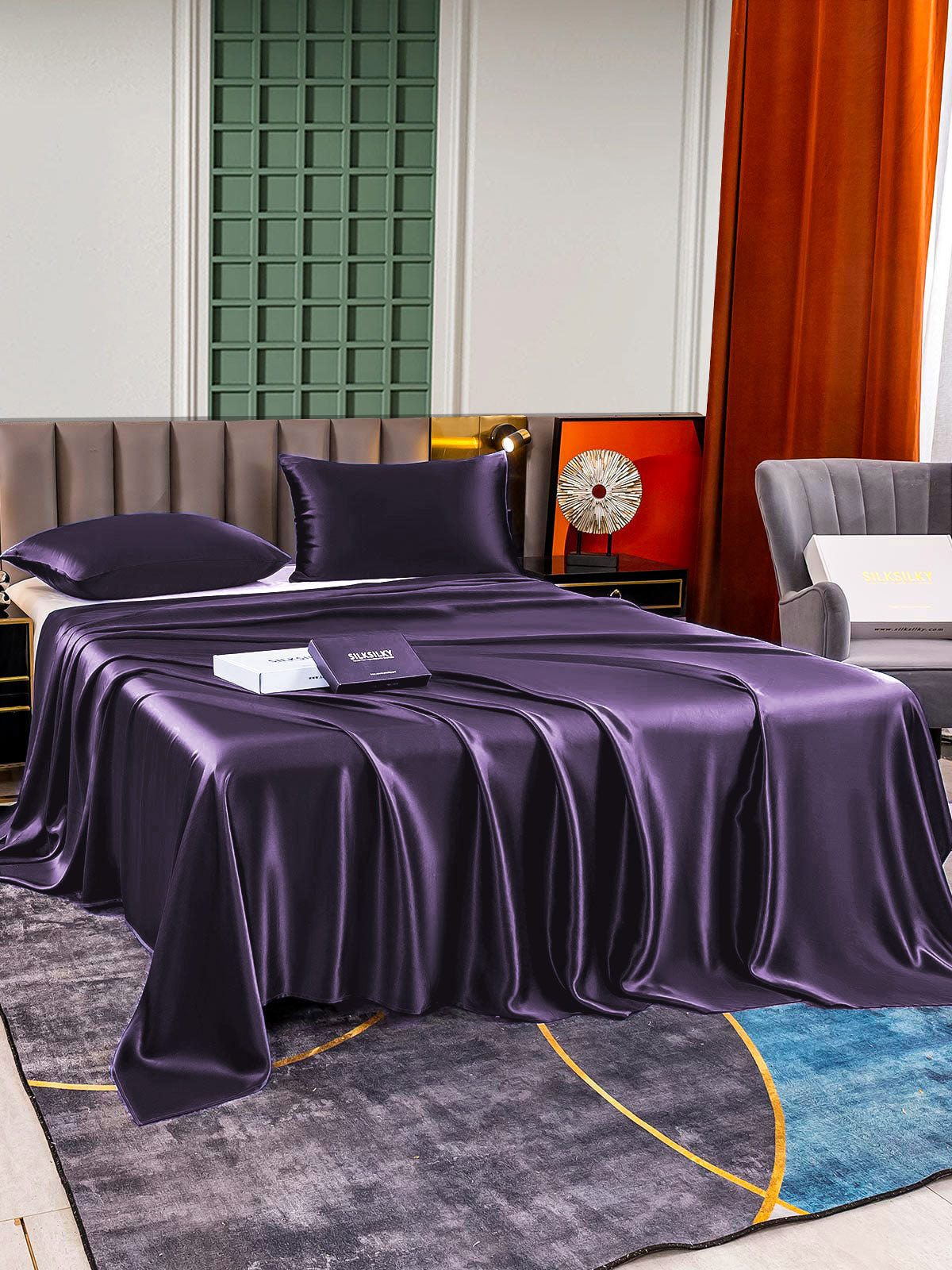[Deep Purple] SilkSilky-UK 22Momme Pure Silk Bedding Set 003,