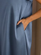 [Real Teal] SilkSilky-UK Short Sleeve Crew Neck Dress 004