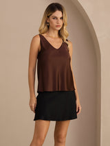 [Coffee] SilkSilky-UK Sleeveless V Neck Camisole 001