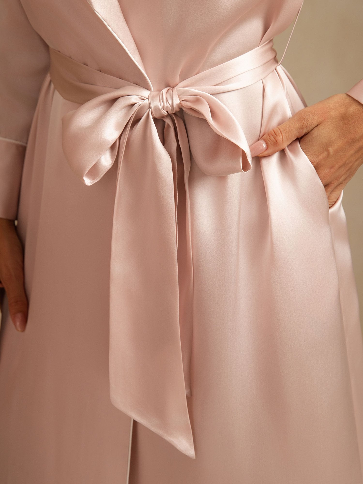 [Pink] SilkSilky-UK Pure Silk Collar Women's Dressing Gown 005